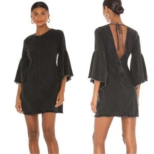Free People Reckless Life Black Denim Dress Open Back Boho Festival Hippie 2
